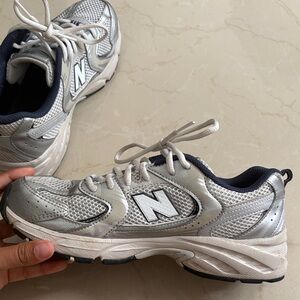 New Balance Silver and White Running Shoes